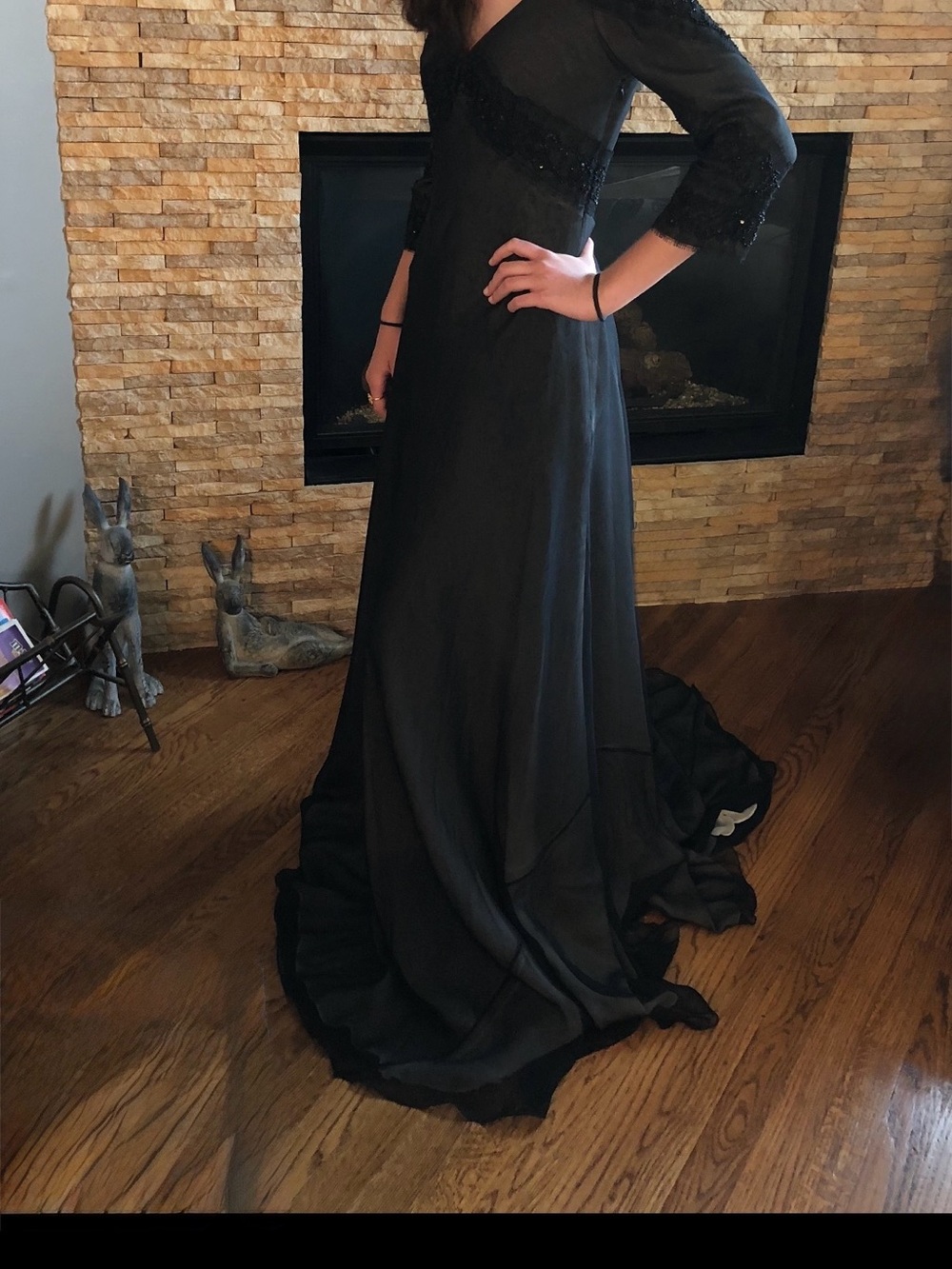Vintage Shawn Ray Fons NWT Beaded Lace Wrapped V-Neck Chiffon Gown - Size 0